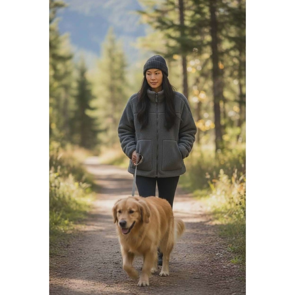 EUC Lands End Women XL Sherpa Fleece Jacket Full Zip Gray Quilted Lined Pockets - Picture 2 of 14